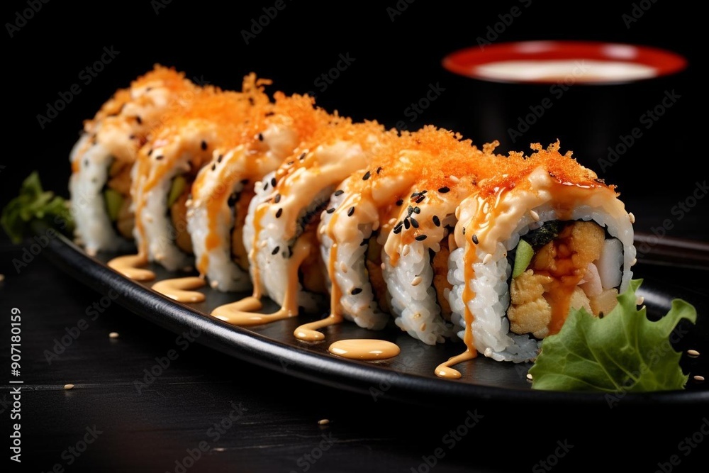 Sushi rolls with crispy eel and spicy mayo Japanese Sushi roll photos 579.jpg Sushi rolls with crispy eel and spicy mayo Japanese Sushi roll photos 579.jpg