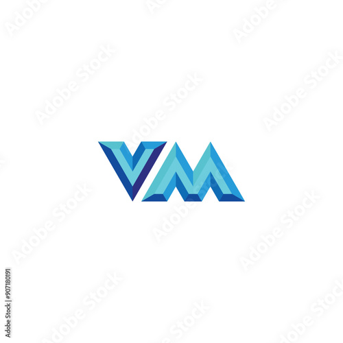 Letter VM diamond, 3d geometric symbol simple logo vector