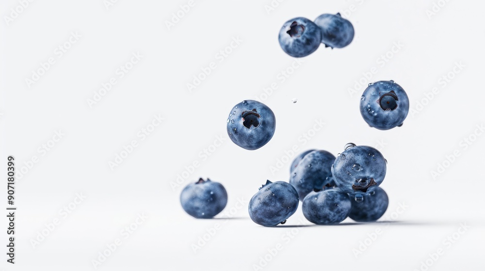 A bunch of blueberries are flying through the air A bunch of blueberries are flying through the air