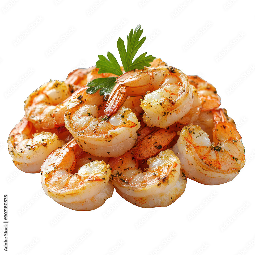 Deliciously grilled shrimp garnished with fresh parsley, perfect for culinary and seafood-themed projects. transparent background Deliciously grilled shrimp garnished with fresh parsley, perfect for culinary and seafood-themed projects. transparent background