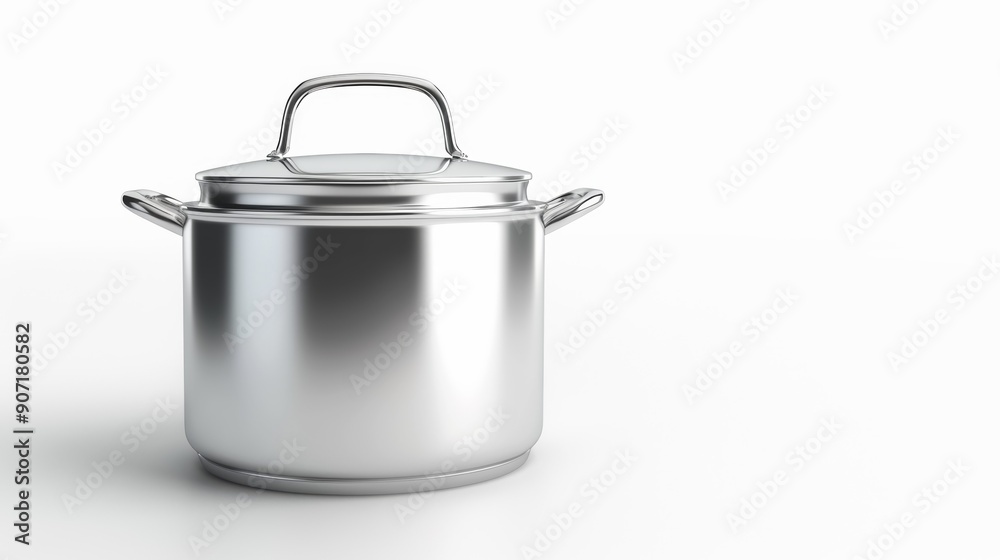 A silver pot sits on a white background A silver pot sits on a white background