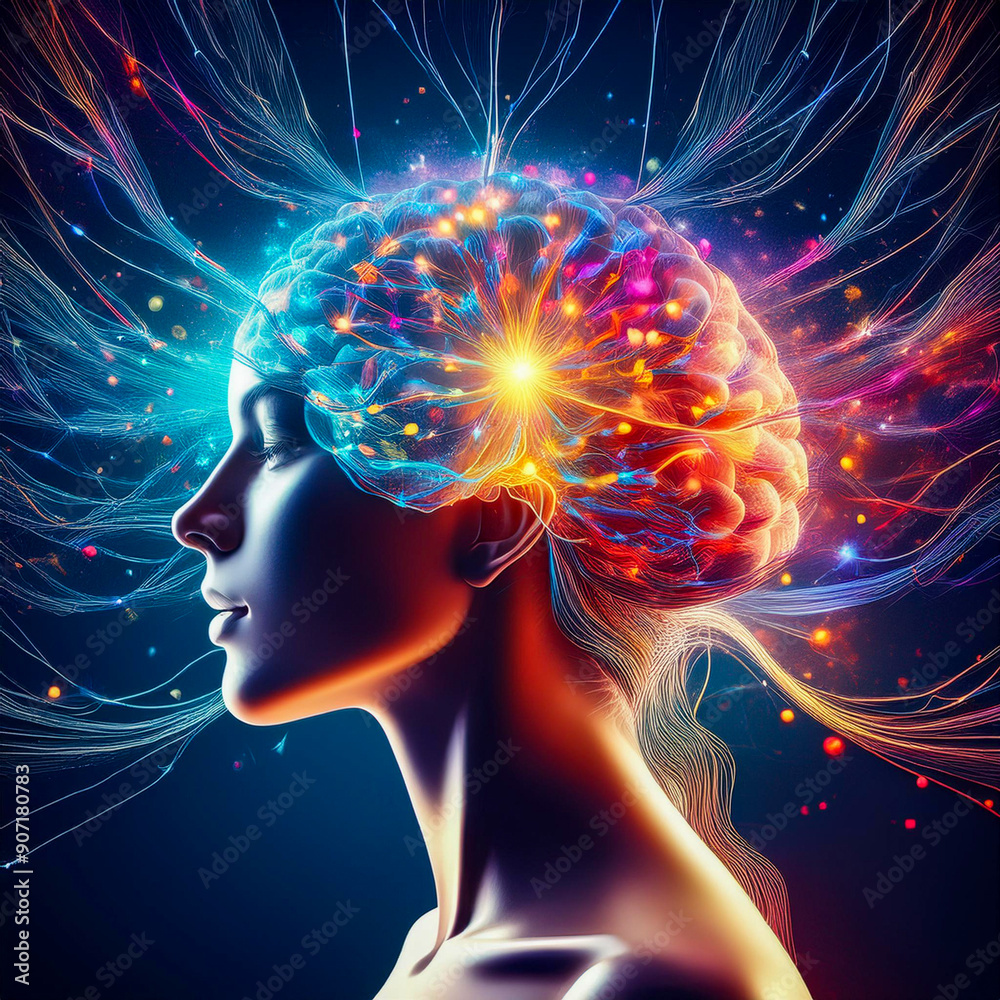 Dopamine exploding in neural network inside a human brain illustration. Dopamine exploding in neural network inside a human brain illustration.