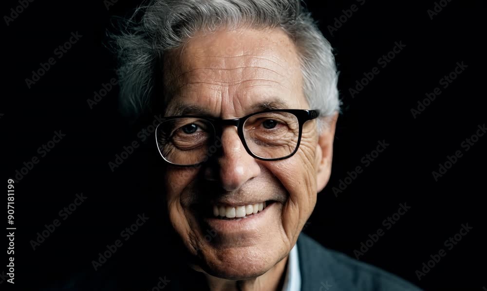 Portrait of a smiling senior man in glasses on a black background Portrait of a smiling senior man in glasses on a black background
