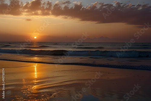 sunset on the beach HD 8K wallpaper Stock Photographic ImageBy Ahmad Generative AI