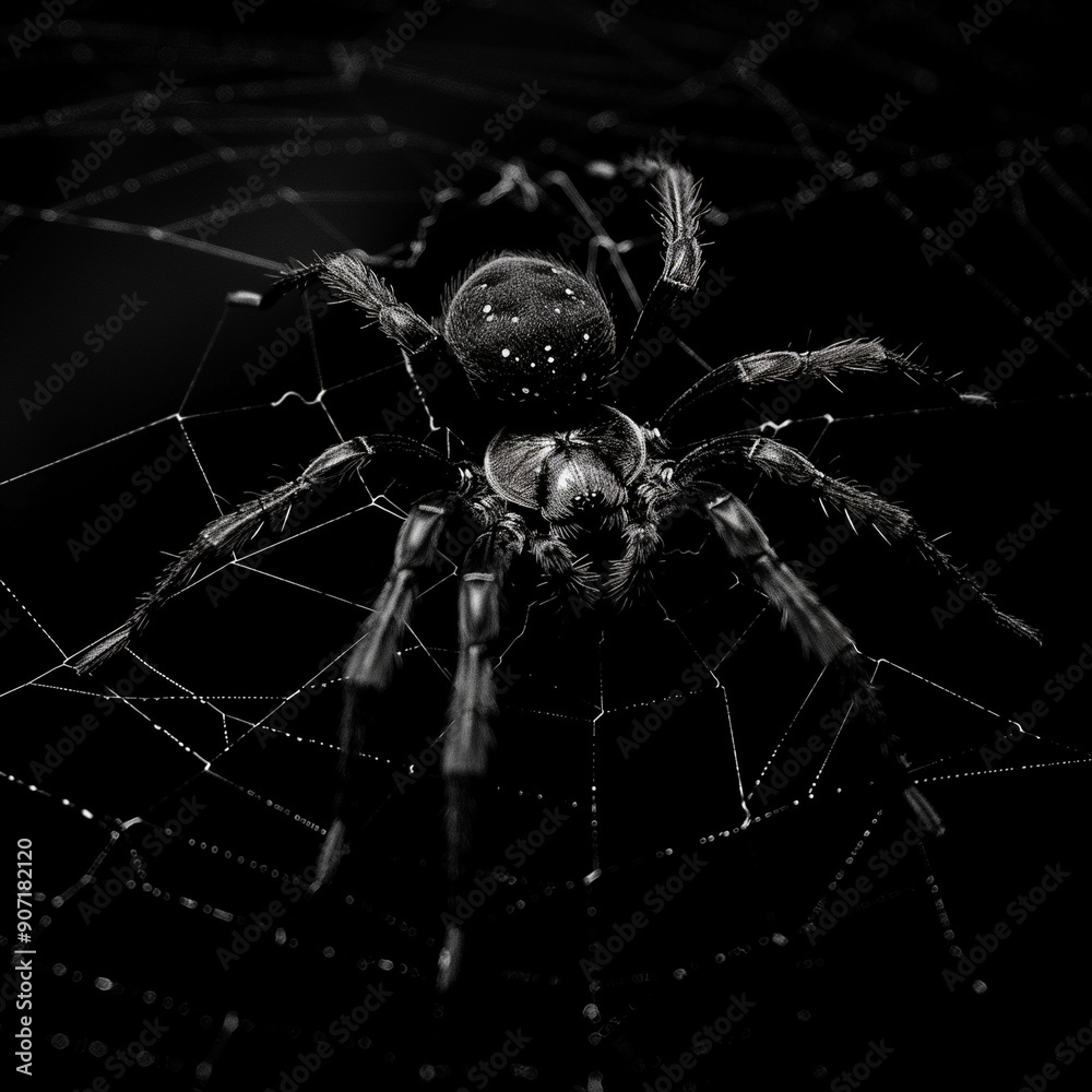 Obraz premium A black spider on a misty background.