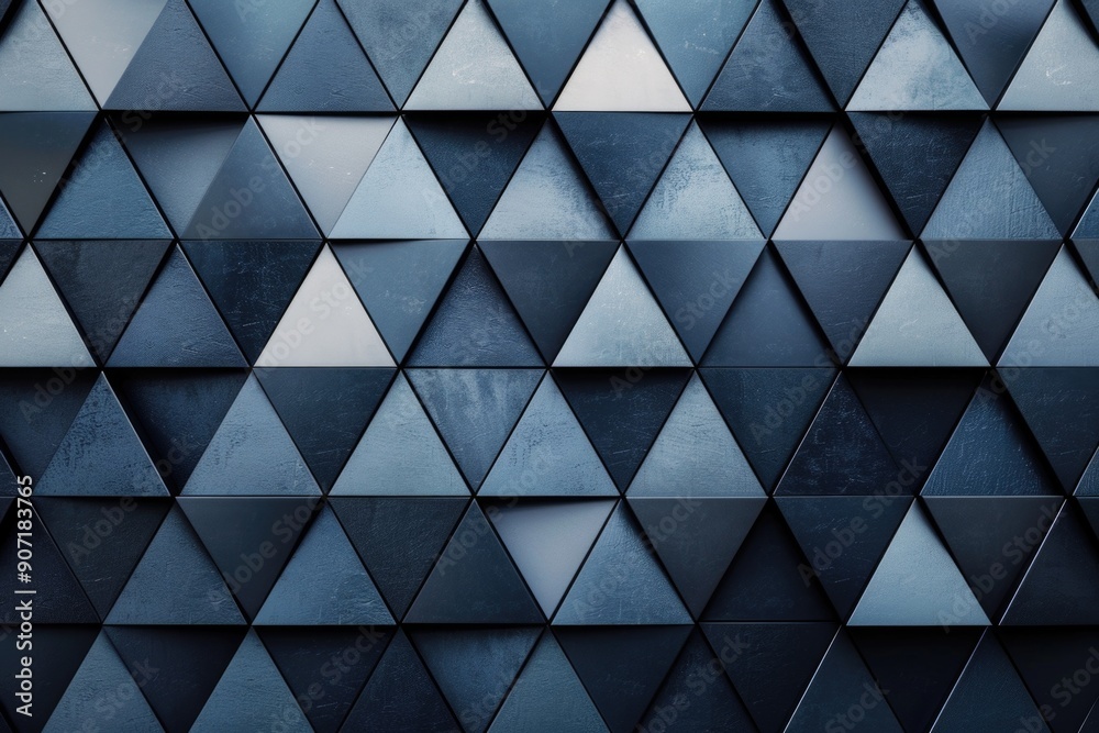 A vibrant blue triangle mosaic wall design A vibrant blue triangle mosaic wall design