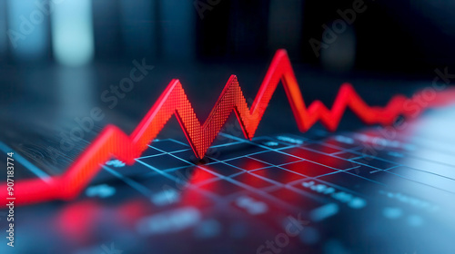 Close-up of a red trend line on a financial chart, illustrating market fluctuations and data analysis in a digital environment. photo