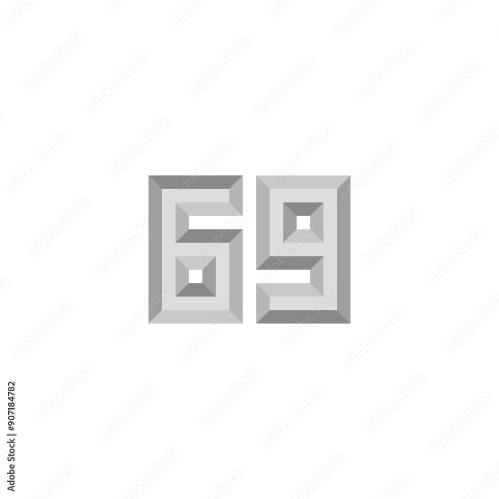 Number 69 silver, 3d geometric symbol simple logo vector Number 69 silver, 3d geometric symbol simple logo vector