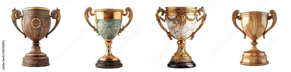 A collection of elegant trophies showcasing various designs and materials, perfect for celebrating achievements and victories. transparent background A collection of elegant trophies showcasing various designs and materials, perfect for celebrating achievements and victories. transparent background