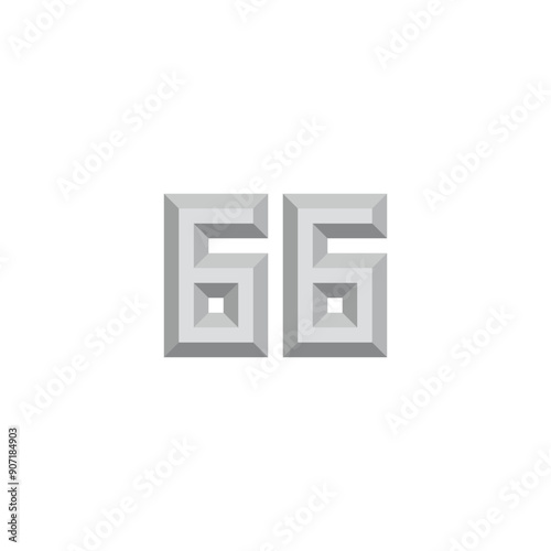 Number 66 silver, 3d geometric symbol simple logo vector