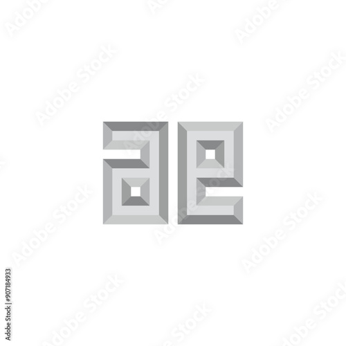 Letter ae silver, 3d geometric symbol simple logo vector photo