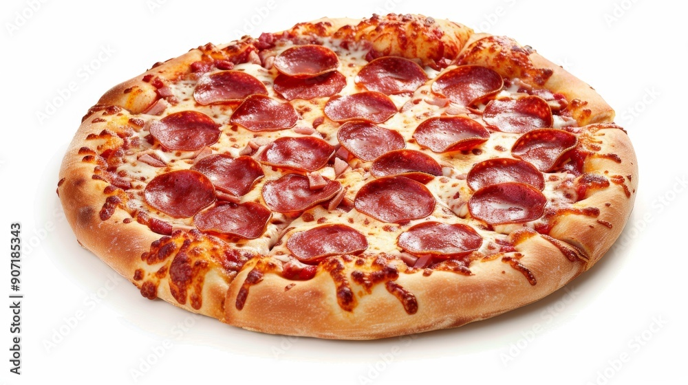 A pepperoni pizza with melted cheese and a crust A pepperoni pizza with melted cheese and a crust