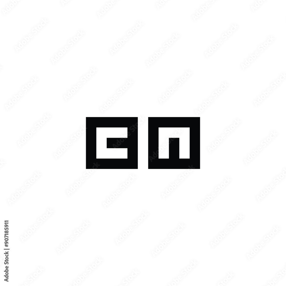 Letter cn outline, square geometric symbol simple logo vector