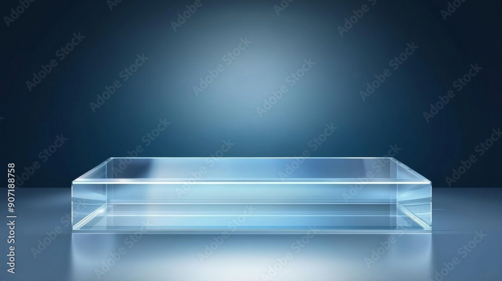 Transparent glass podium with reflections, modern elegance