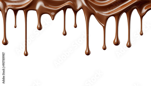 Melted brown chocolate dripping on white background, with clipping path 3D illustration.