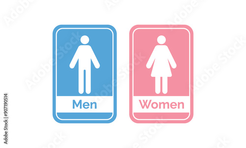 Male and female bathroom sign colored with blue and pink, Men and Women restroom sign flat icon