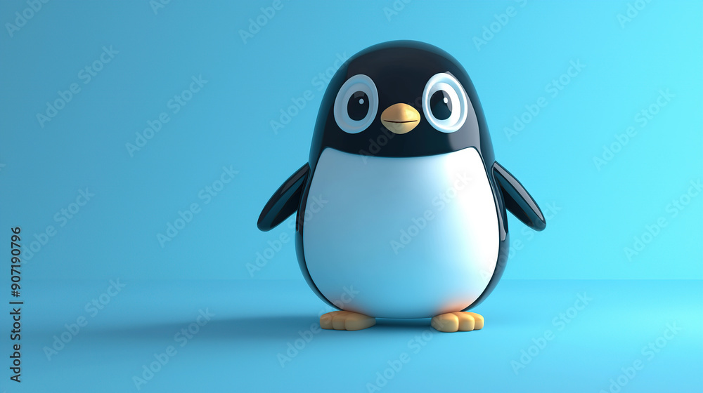 3D render of a cute penguin on a blue background 3D render of a cute penguin on a blue background