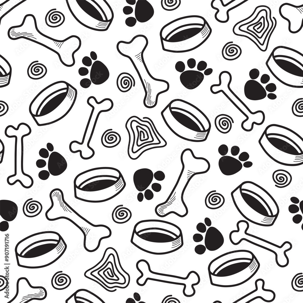 Dog Bone vector dog paw doodle Seamless pattern. Packaging paper design, pet food accessories package. Dog Bone vector dog paw doodle Seamless pattern. Packaging paper design, pet food accessories package.