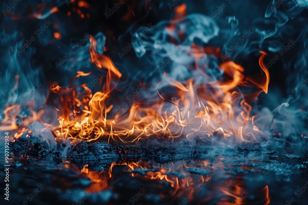 A close-up shot of a burning fire with smoke billowing out A close-up shot of a burning fire with smoke billowing out