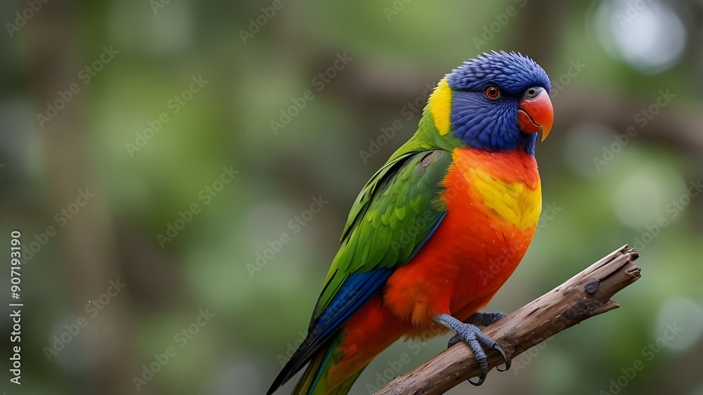 A close-up of a vibrant Australian Rainbow Lorikeet perched on a branch, with detailed feathers and a natural background. A close-up of a vibrant Australian Rainbow Lorikeet perched on a branch, with detailed feathers and a natural background.