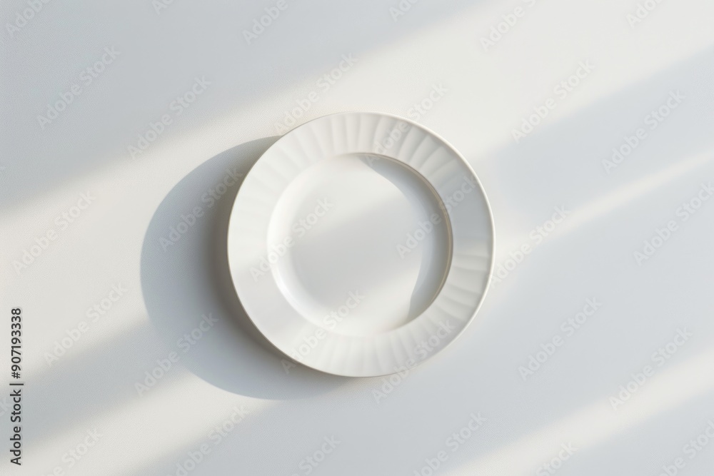 A simple white plate placed on a table, suitable for use in various contexts A simple white plate placed on a table, suitable for use in various contexts