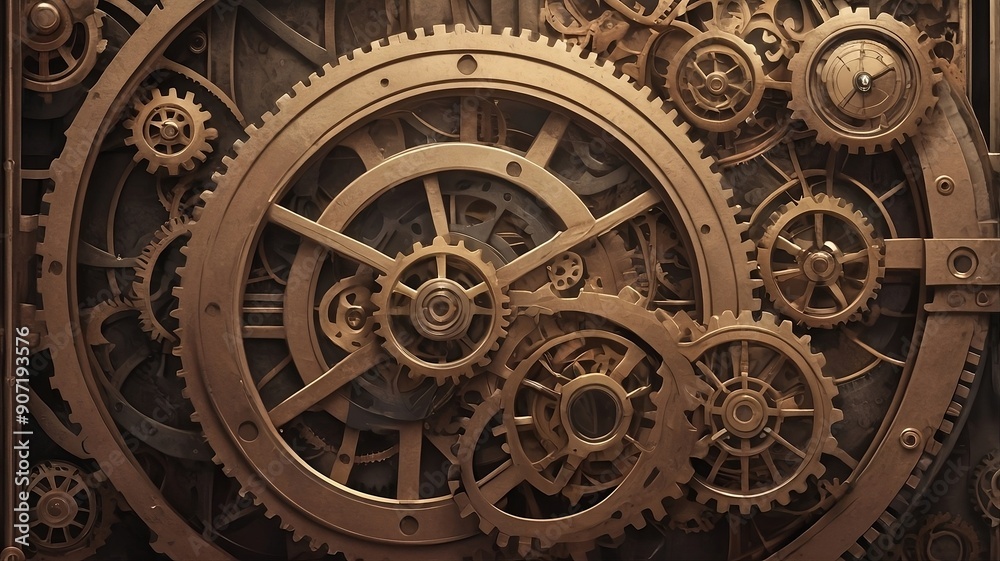 Obraz premium A Steampunk-style background with a blend of Victorian aesthetics and industrial elements. Gears, metal textures, and muted, earthy tones for a retro-futuristic look.
