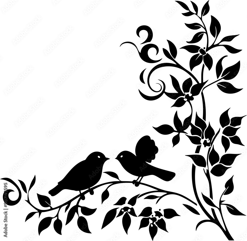 Bird on branch silhouette Bird on branch silhouette