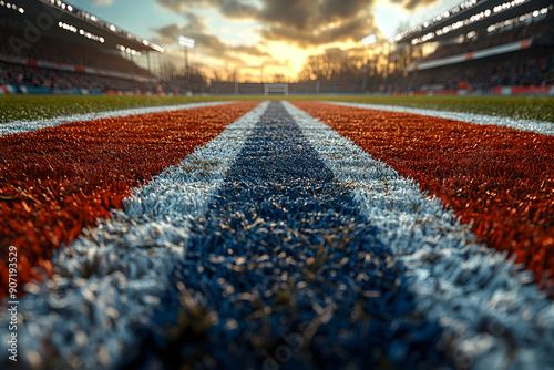 AI depiction of a football field with England and Netherlands flags.