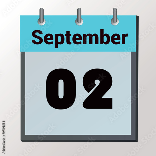 vector calendar page with date September 2, light colors