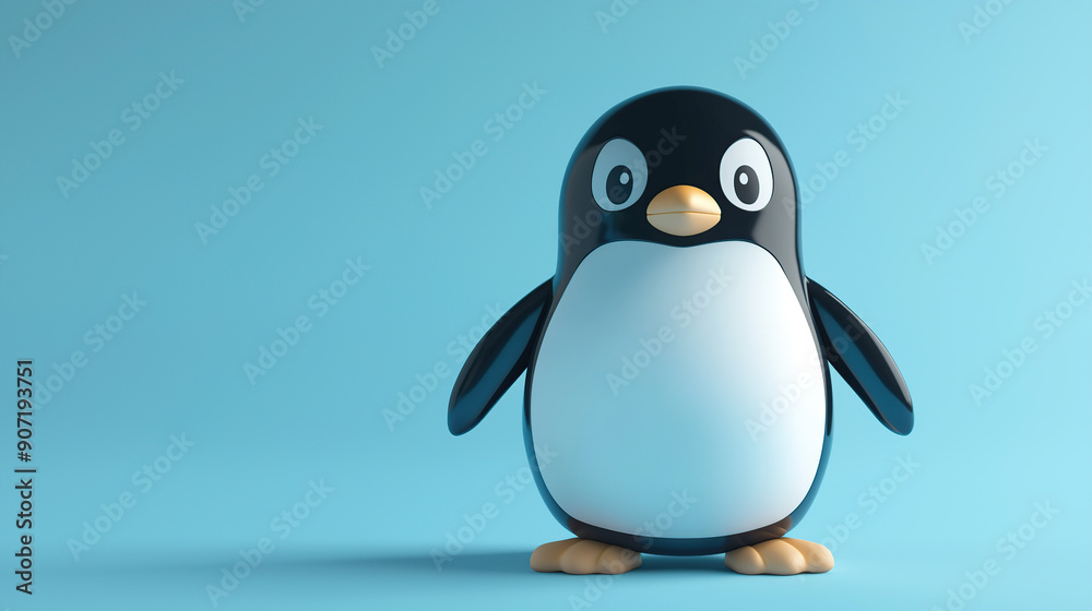 Fototapeta premium 3D render of a cute penguin on a blue background