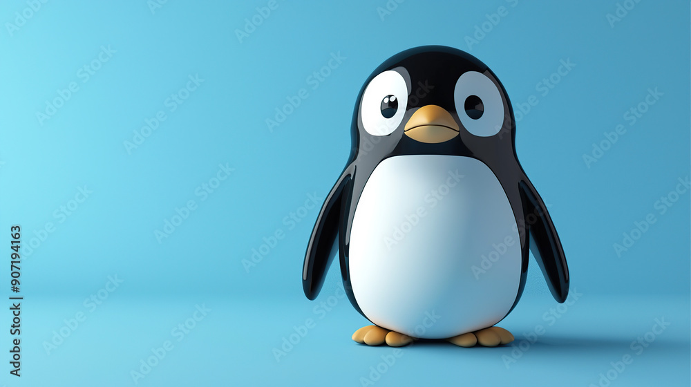 Fototapeta premium 3D render of a cute penguin on a blue background