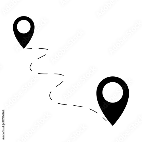 Vector of navigation route with two location pins icon symbol