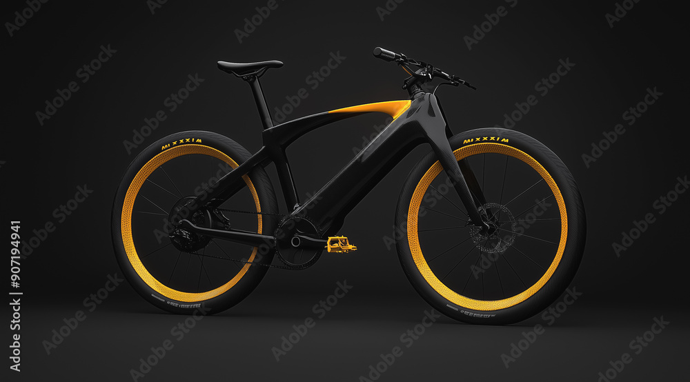 Modern electric bike with striking yellow accents and minimalist design against grey background
Modern electric bike with striking yellow accents and minimalist design against grey background