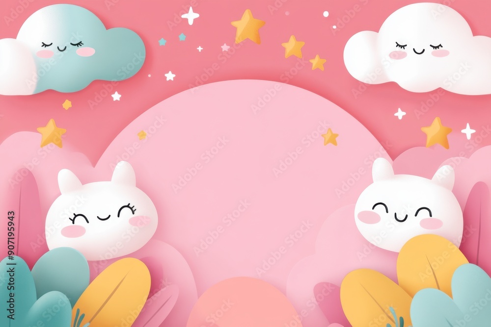Whimsical Clouds, Cute cartoon clouds with stars, Playful illustration Whimsical Clouds, Cute cartoon clouds with stars, Playful illustration