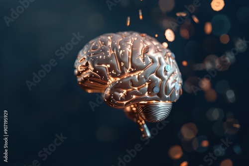 A brain intertwined with a hologram icon of coins photo