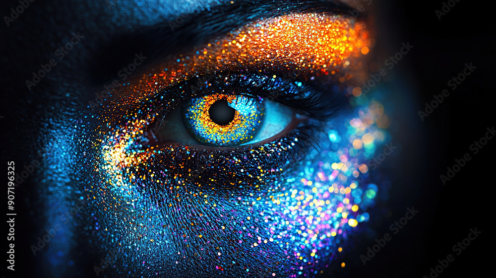 A close-up of an eye with vibrant makeup A close-up of an eye with vibrant makeup