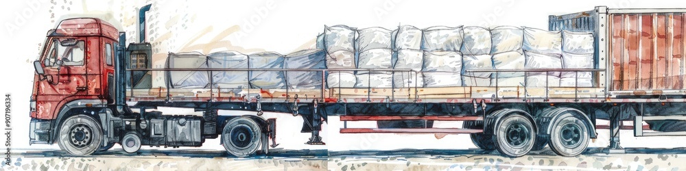 Loading transporting and unloading 25 kilogram bulk materials in bags within a semi trailer Safely securing the cargo using straps and locks for stability Loading transporting and unloading 25 kilogram bulk materials in bags within a semi trailer Safely securing the cargo using straps and locks for stability