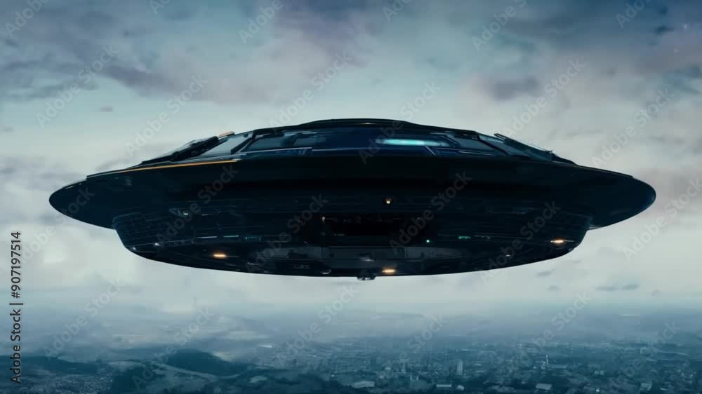UFO Hovering in Night Sky. UFO Hovering in Night Sky.