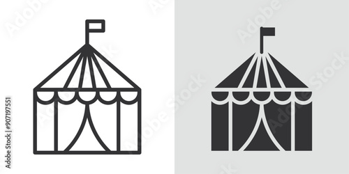 Circus tent icon Black line art vector logo set