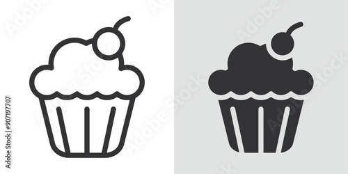 Cupcake icon Black line art vector logo set