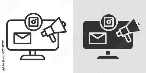 Digital marketing icon Black line art vector logo set