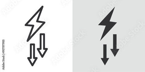 Energy reduction icon Black line art vector logo set