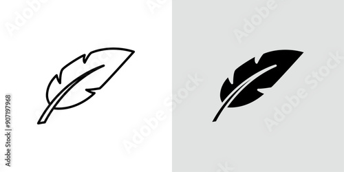 Feather icon Black line art vector logo set
