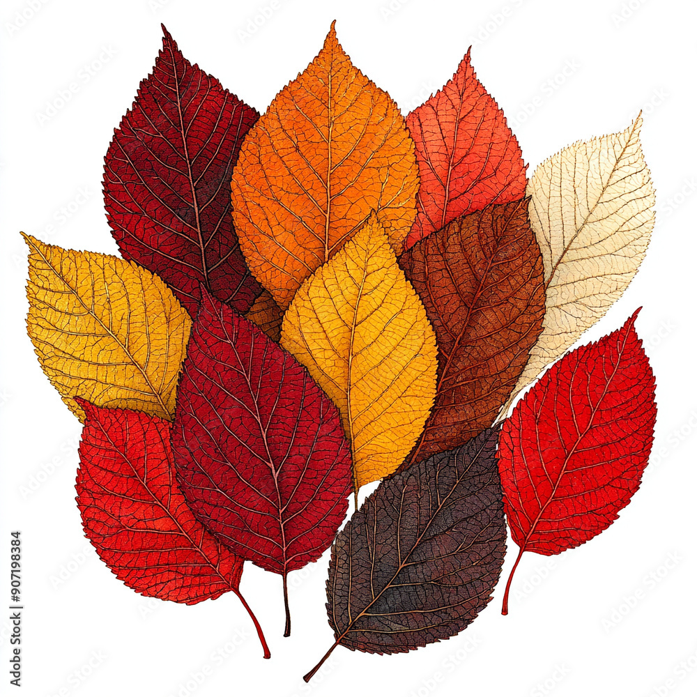 Obraz premium Autumn leaves illustration on white background