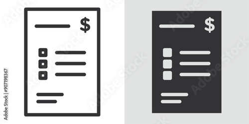 Invoice icon Black line art vector logo set