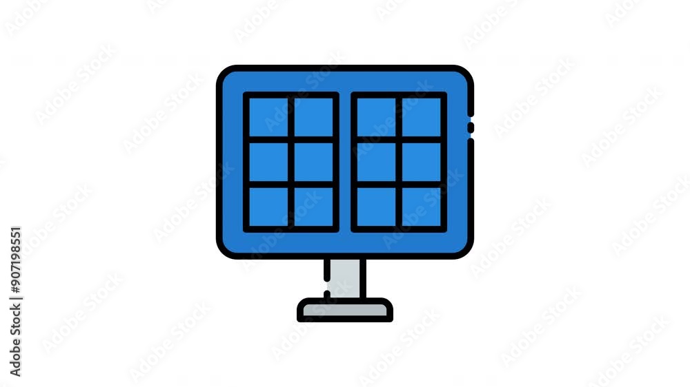 Blue solar panel with six cells and a stand icon motion graphic animation Blue solar panel with six cells and a stand icon motion graphic animation