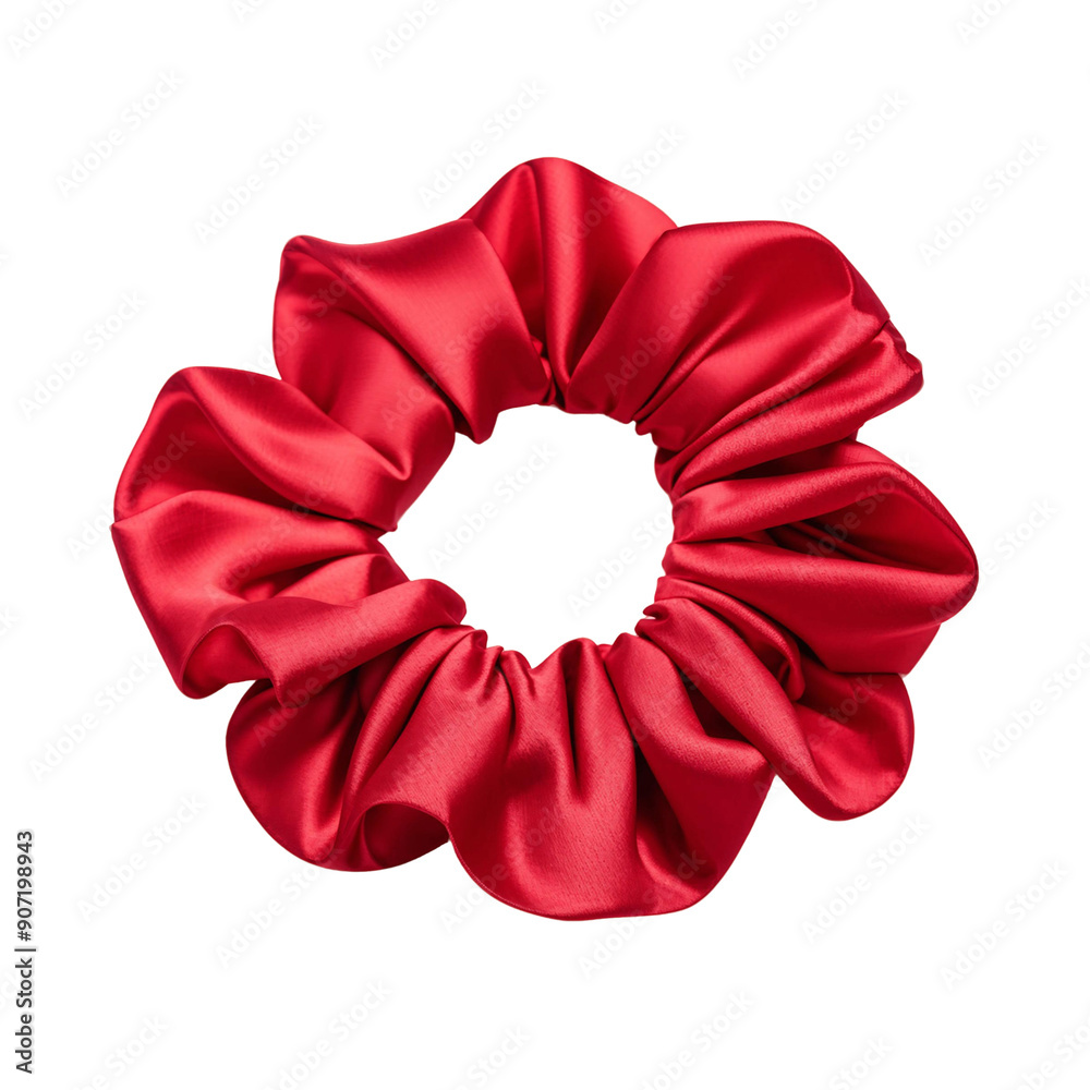 Silky Red Scrunchie Isolated on Transparent Background Silky Red Scrunchie Isolated on Transparent Background