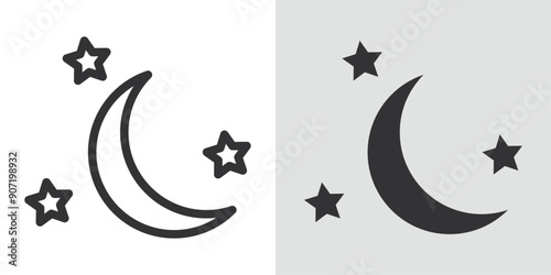 Night icon Black line art vector logo set