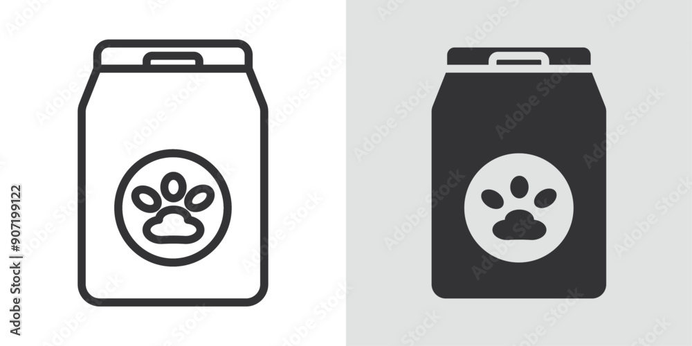 Pet food bag icon Black line art vector logo set Pet food bag icon Black line art vector logo set