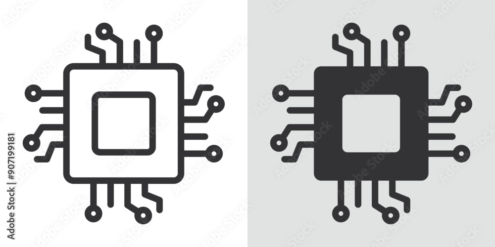 Processor icon Black line art vector logo set Processor icon Black line art vector logo set